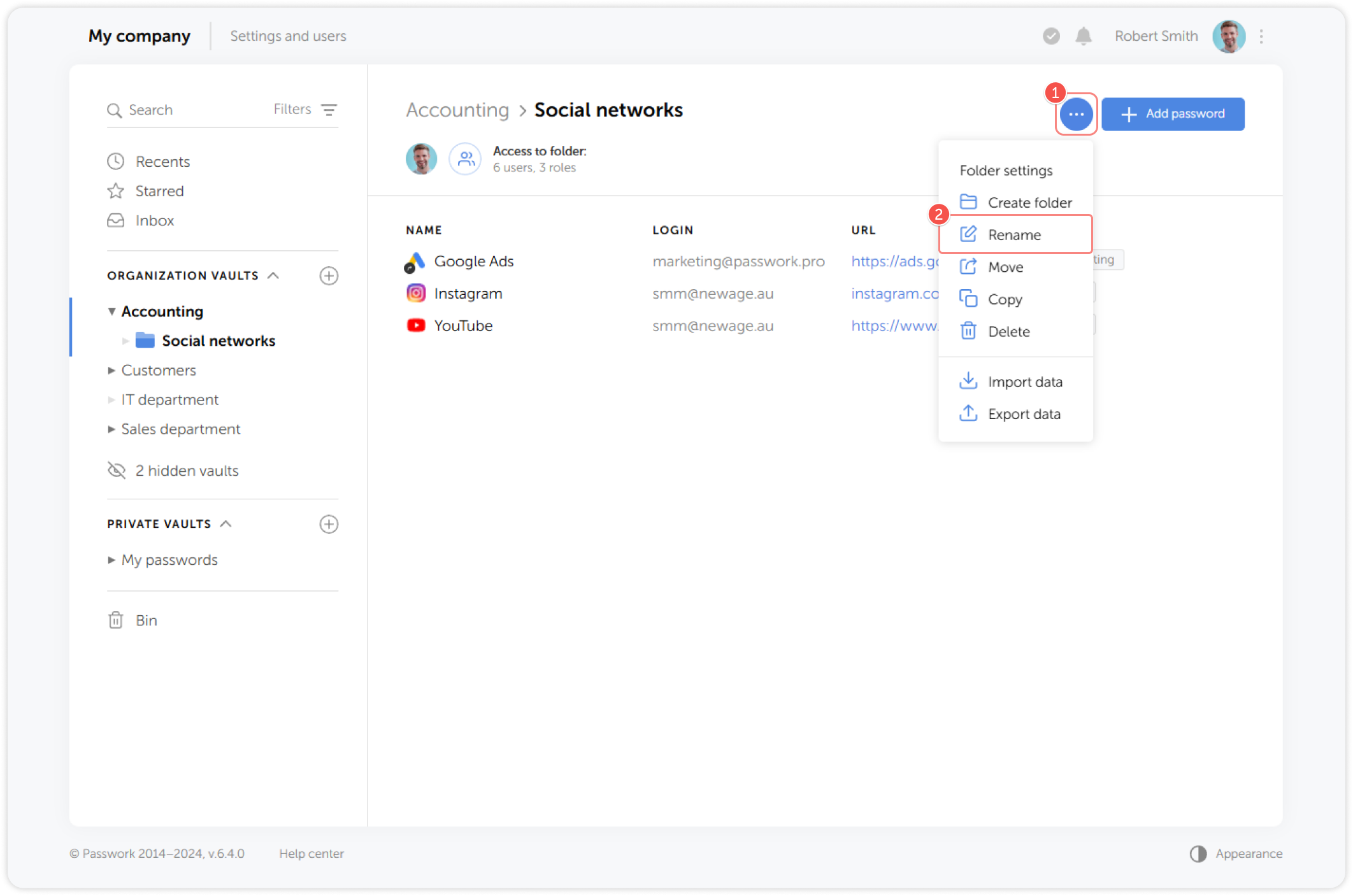 Folder settings menu with rename option