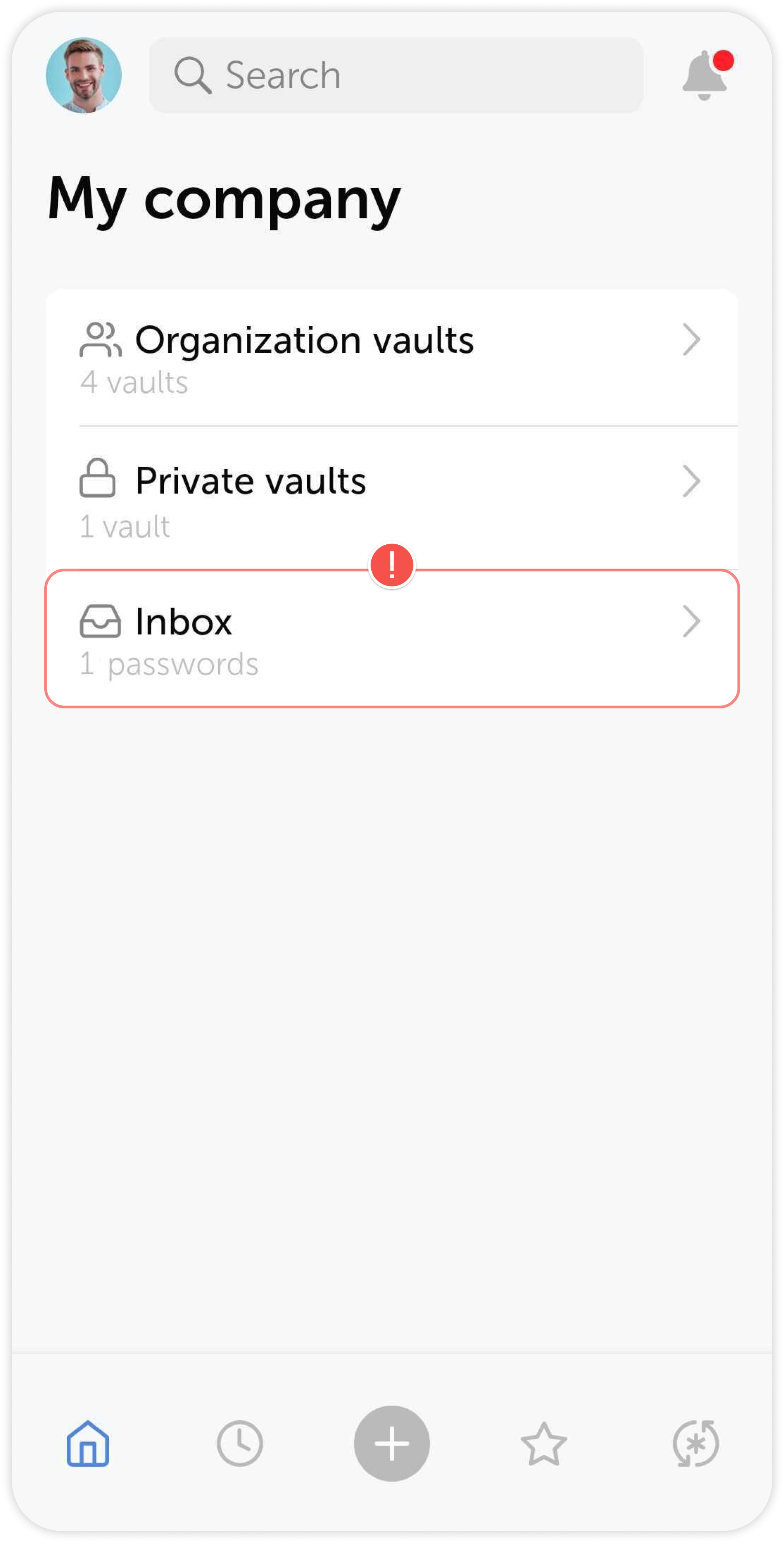 Inbox with shared passwords