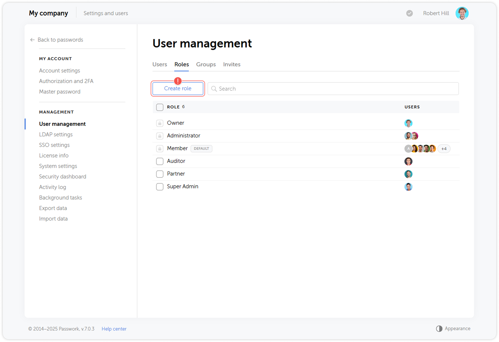 Create role button