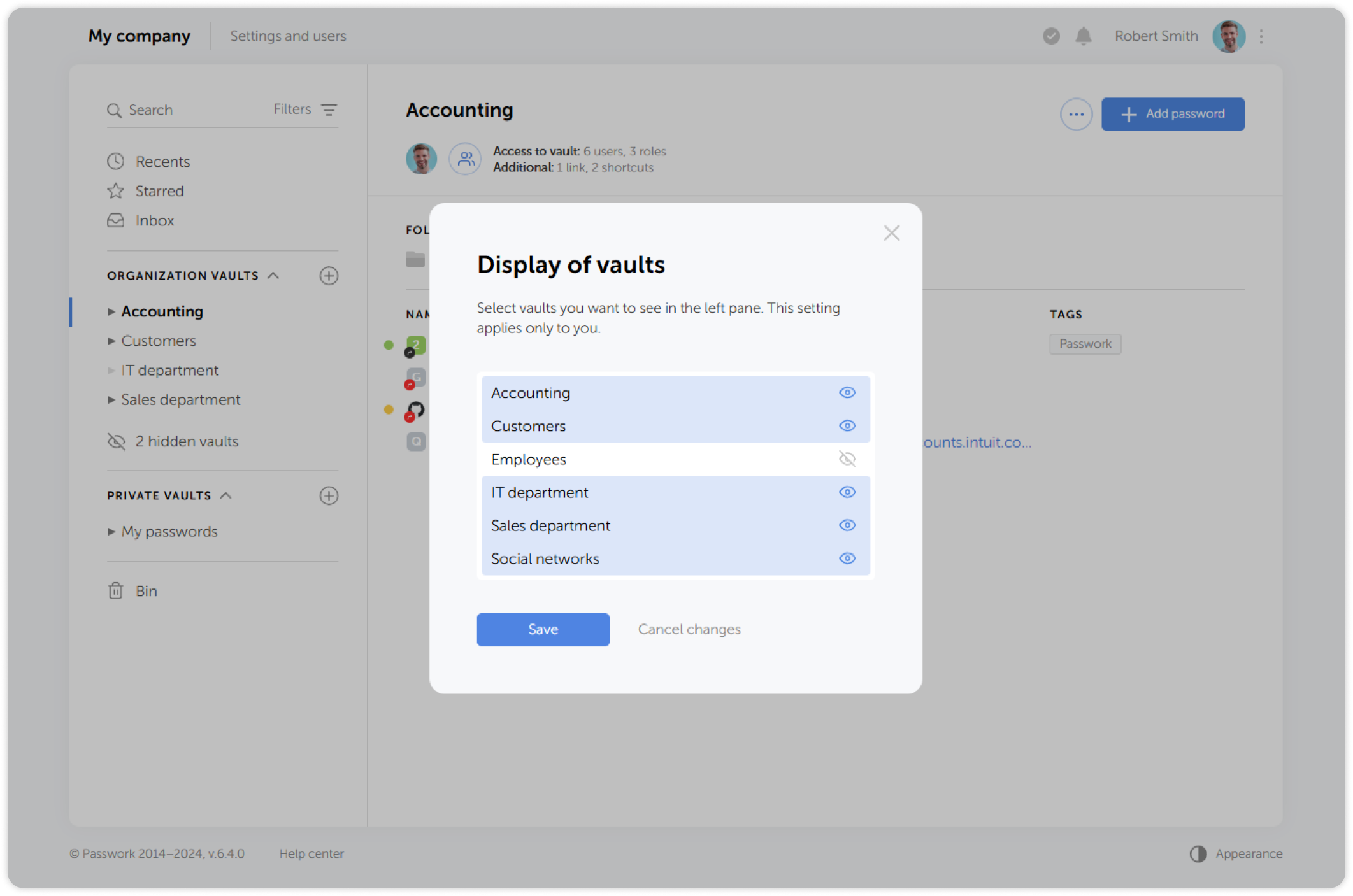 Toggle vault visibility