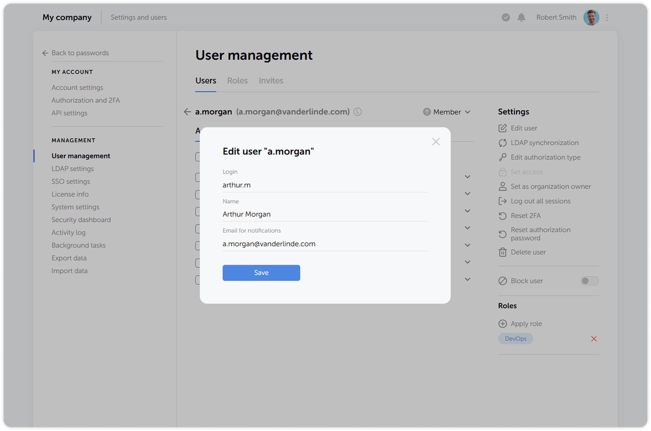 Edit user information window