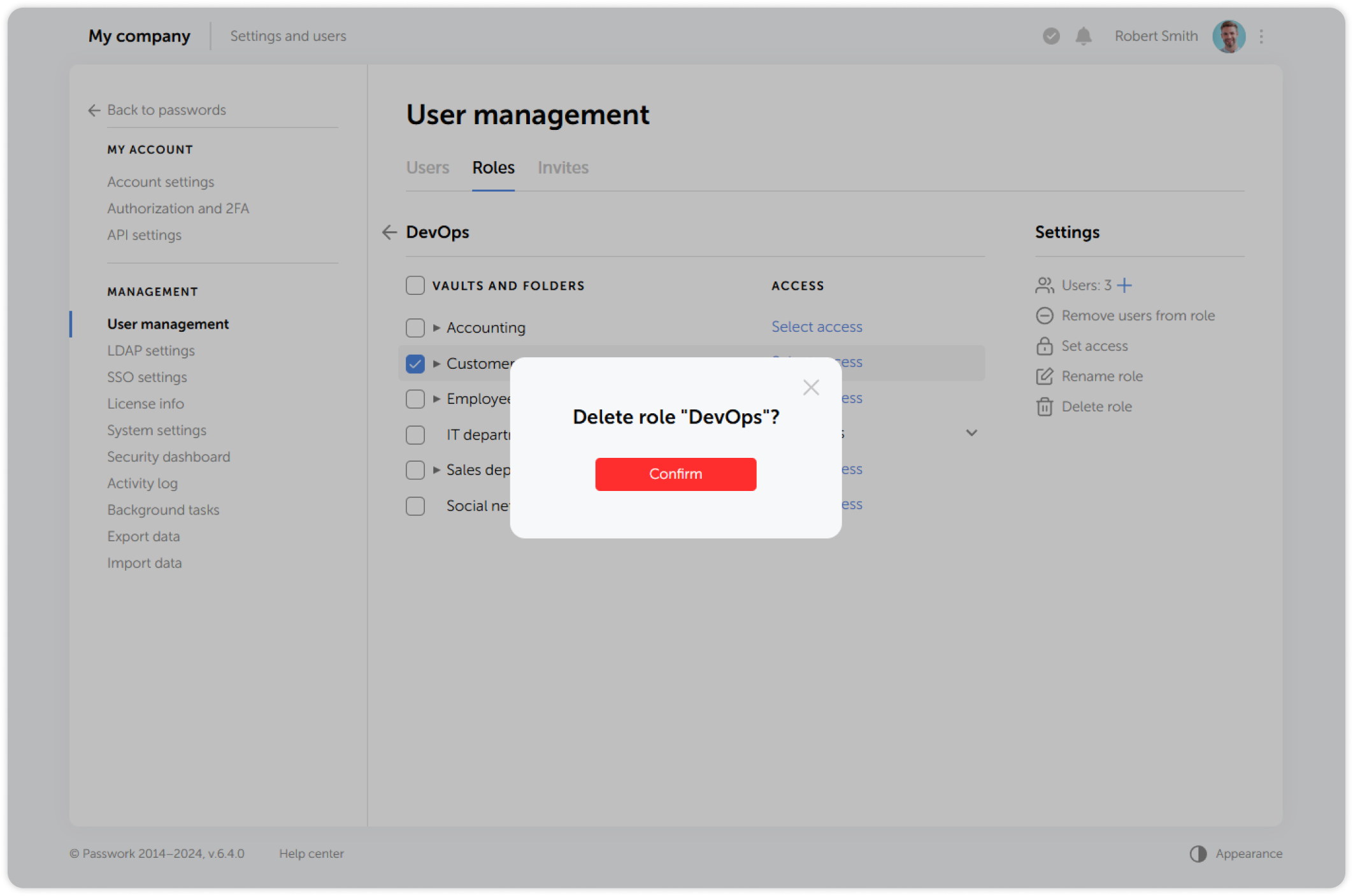 Confirm role deletion