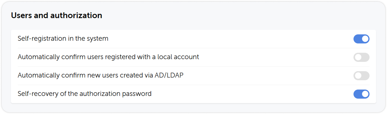 Users and authorization settings