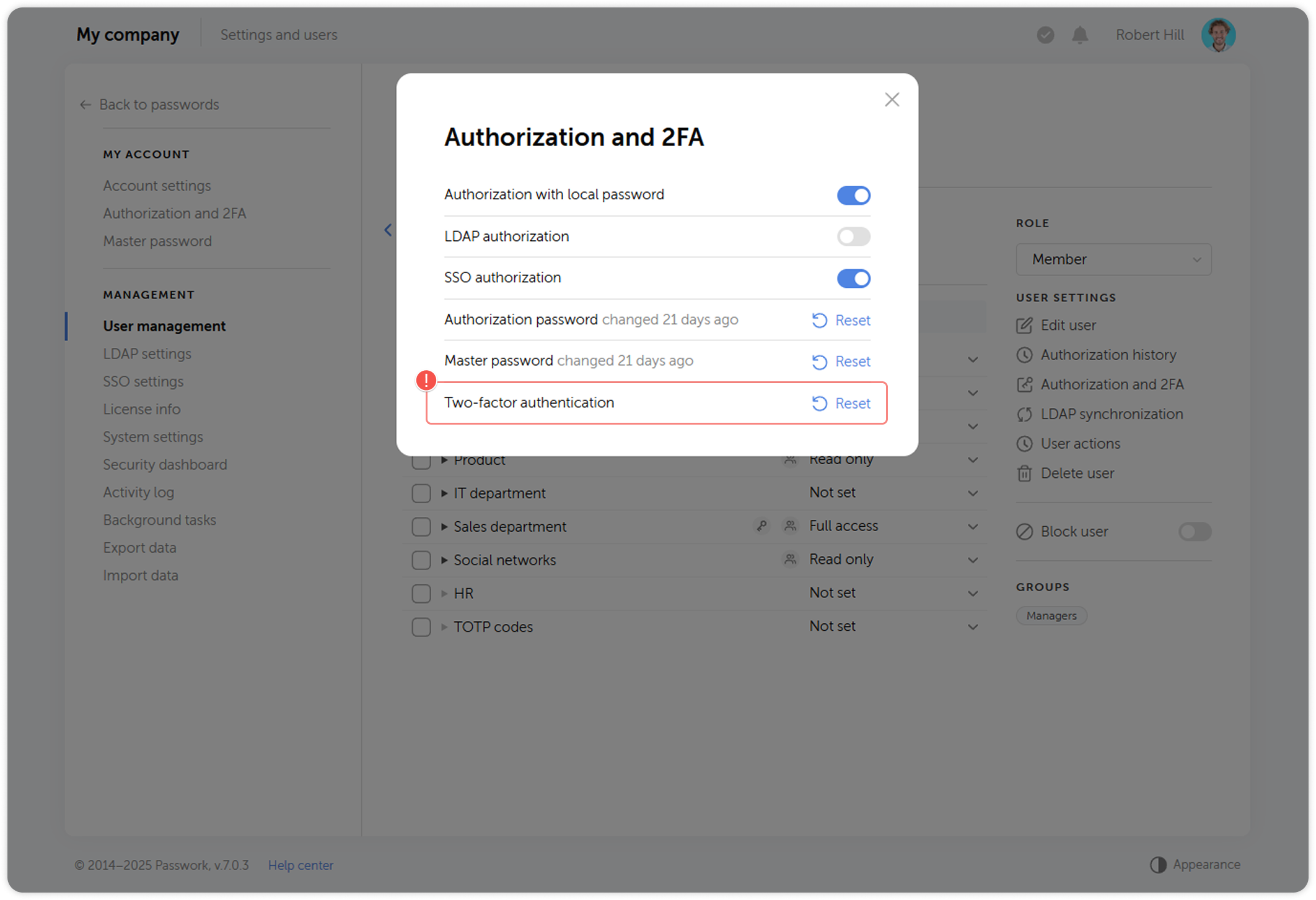 Reset 2FA option