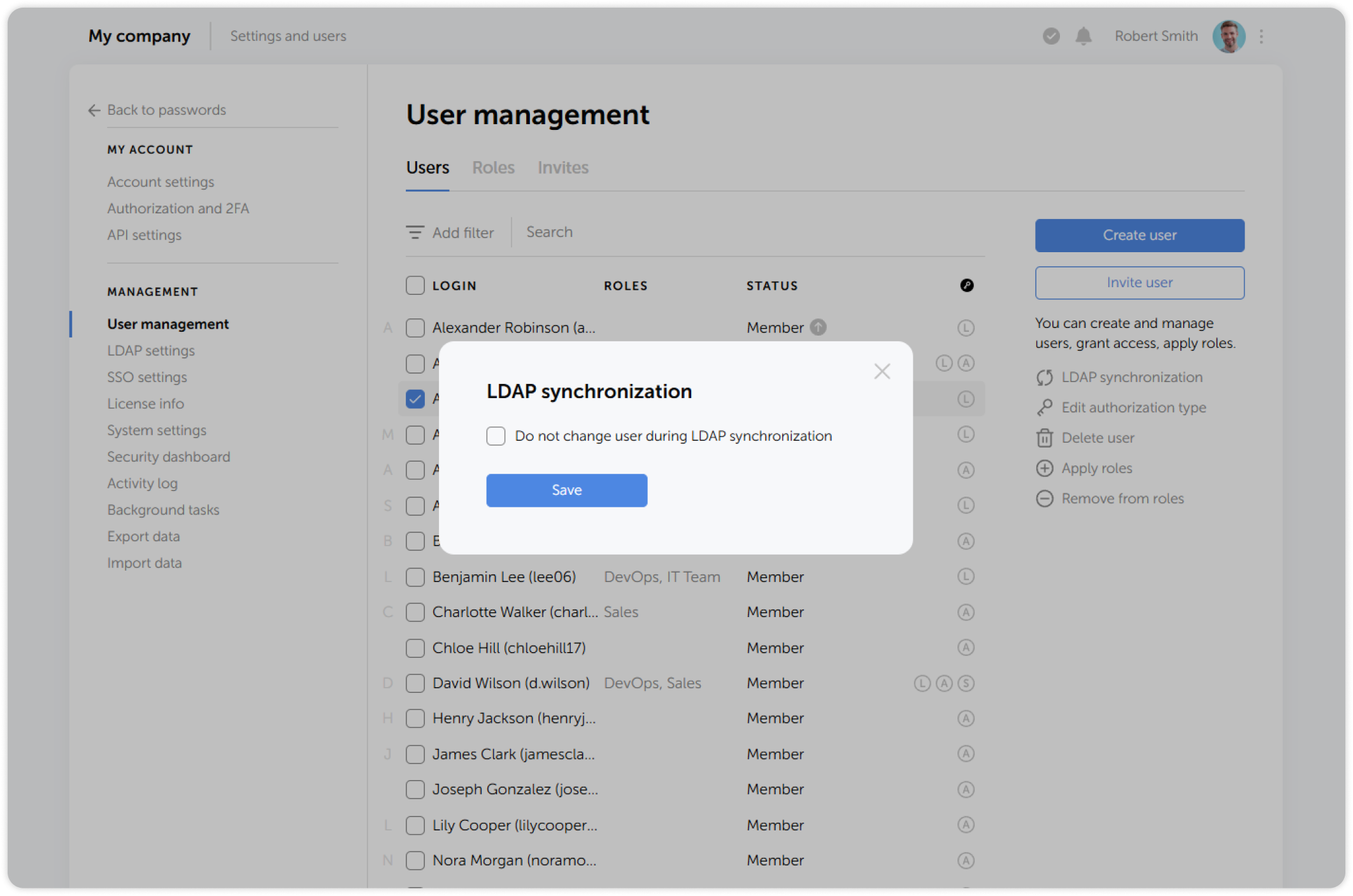 LDAP synchronization toggle