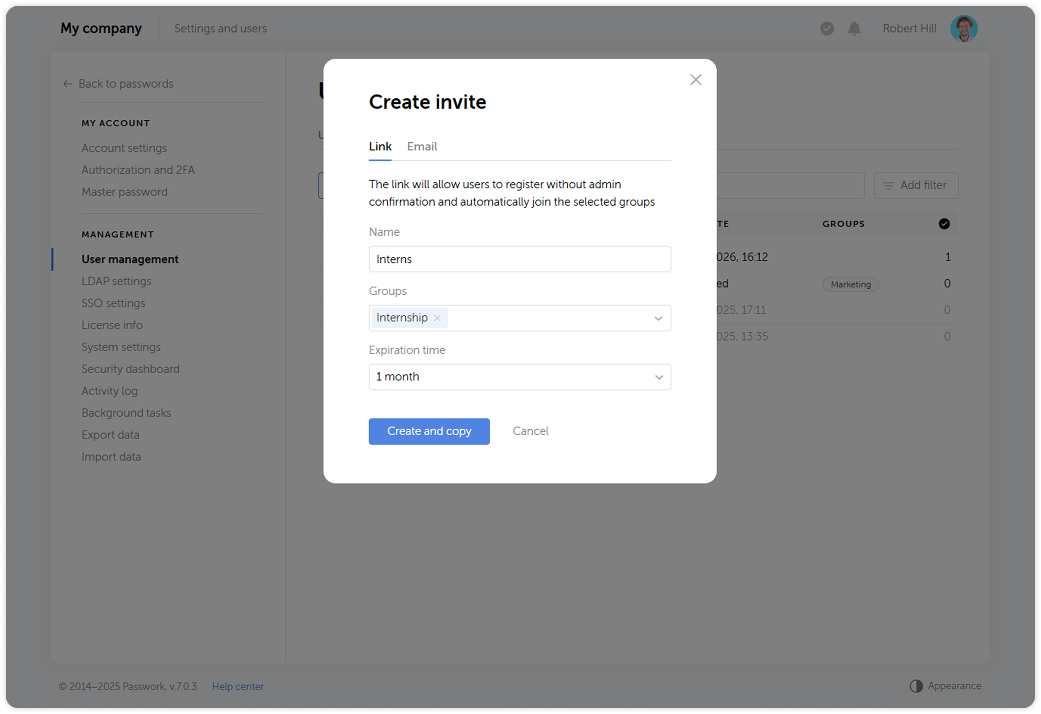 Invite configuration form