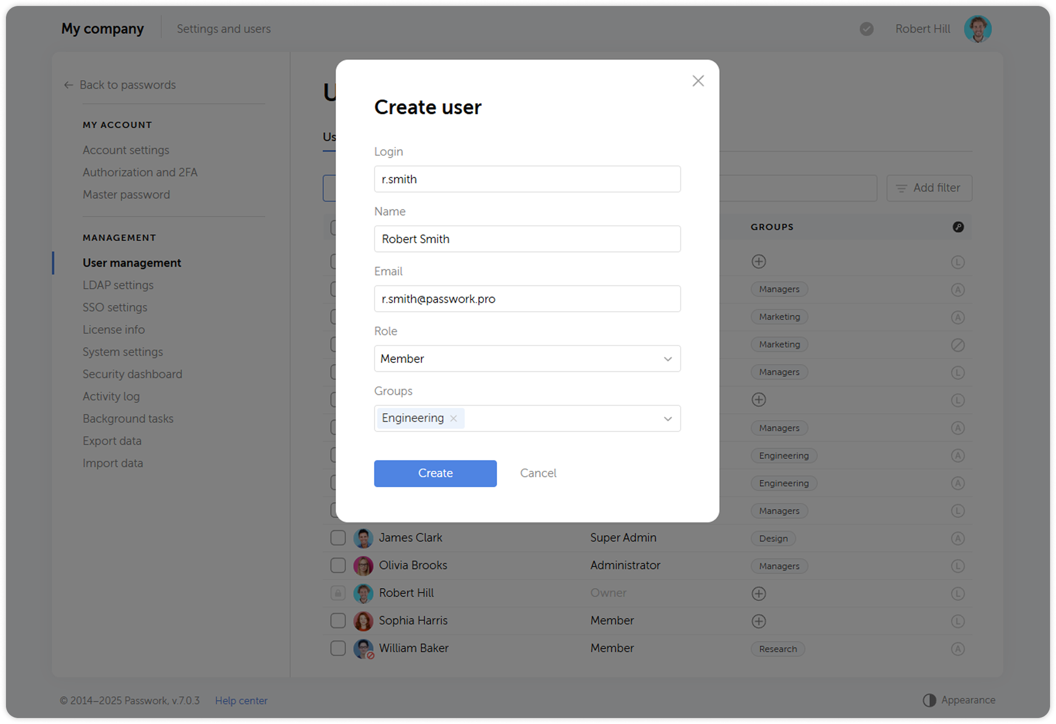 User creation form