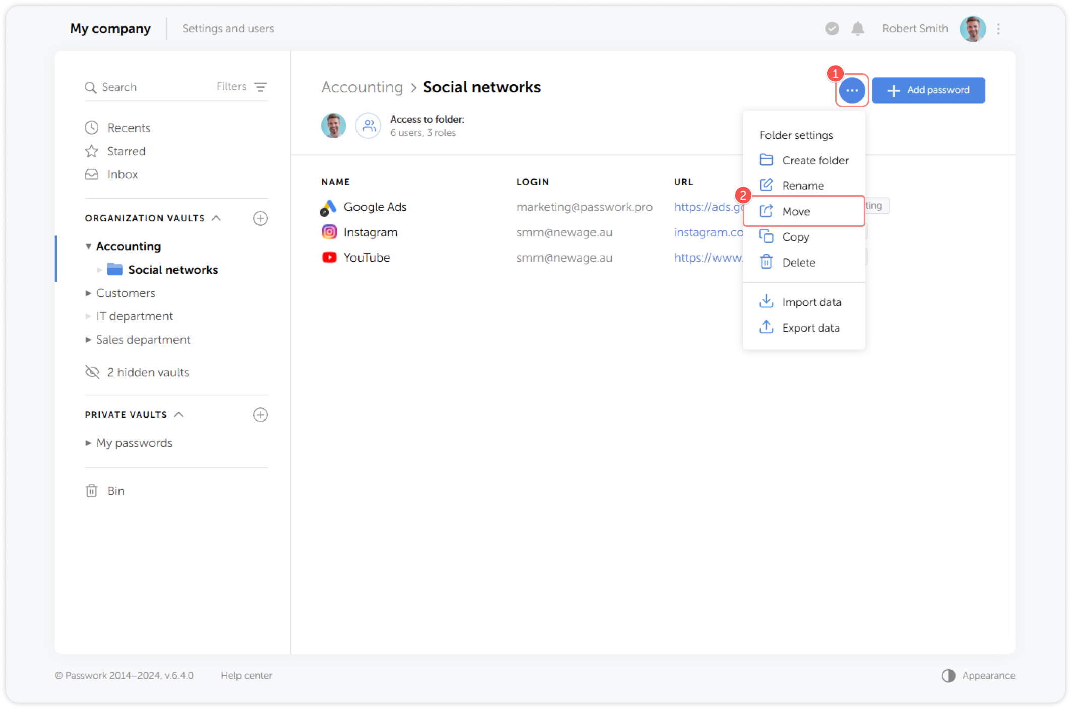Folder settings menu with Move option