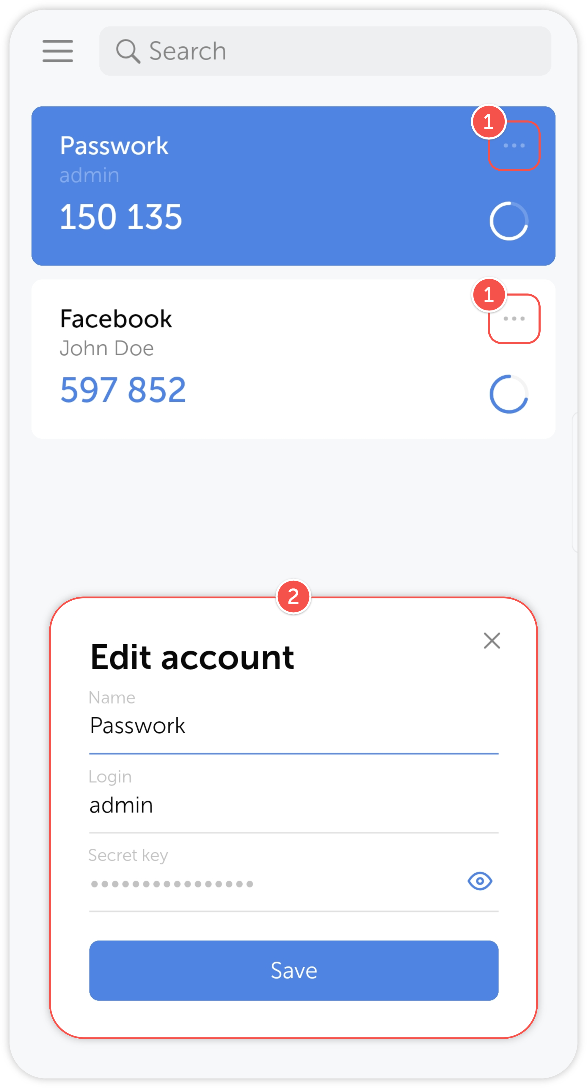 Edit account menu