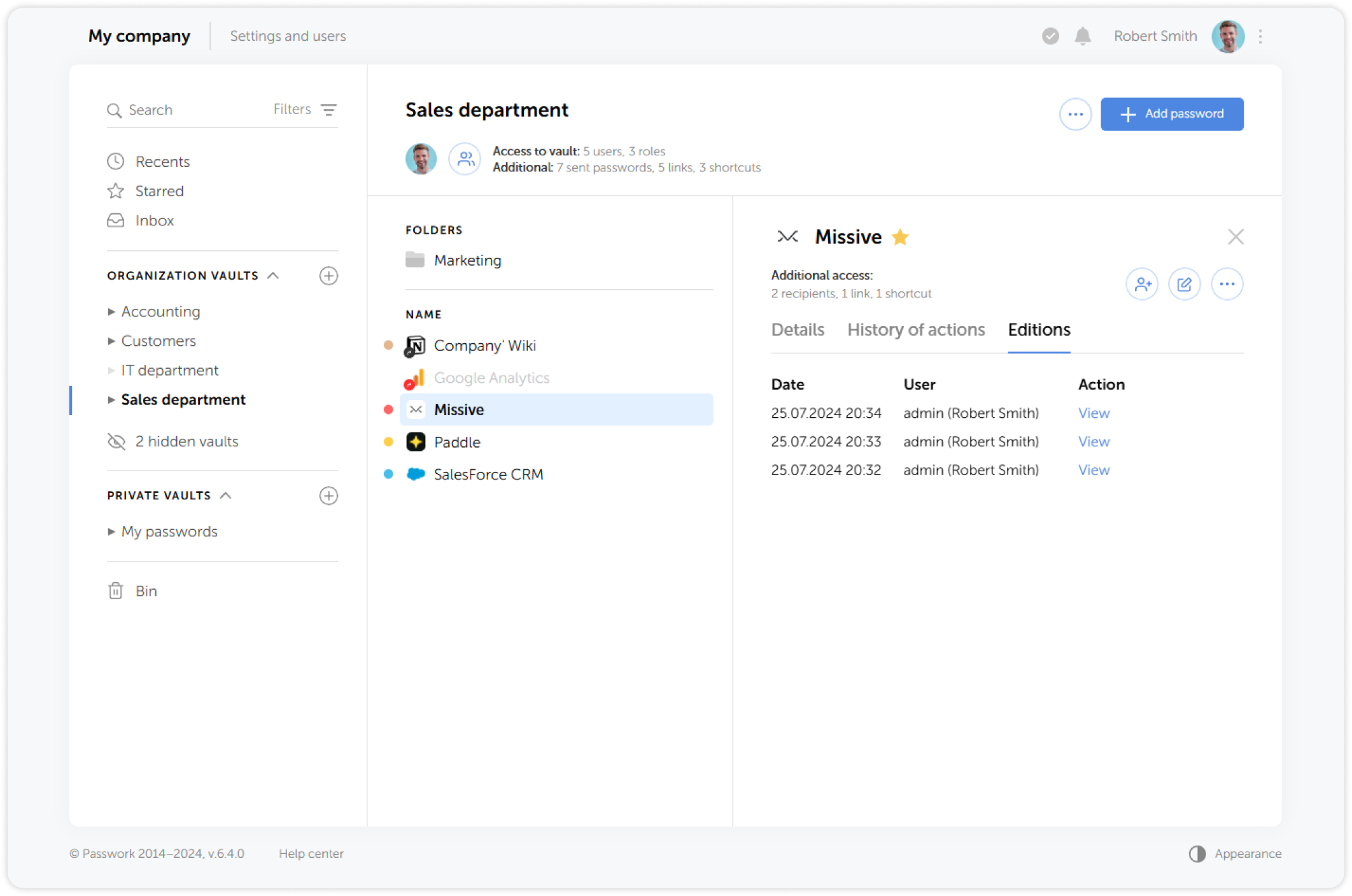 Password editions history