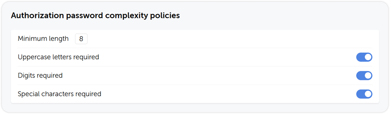 Authorization password complexity policies
