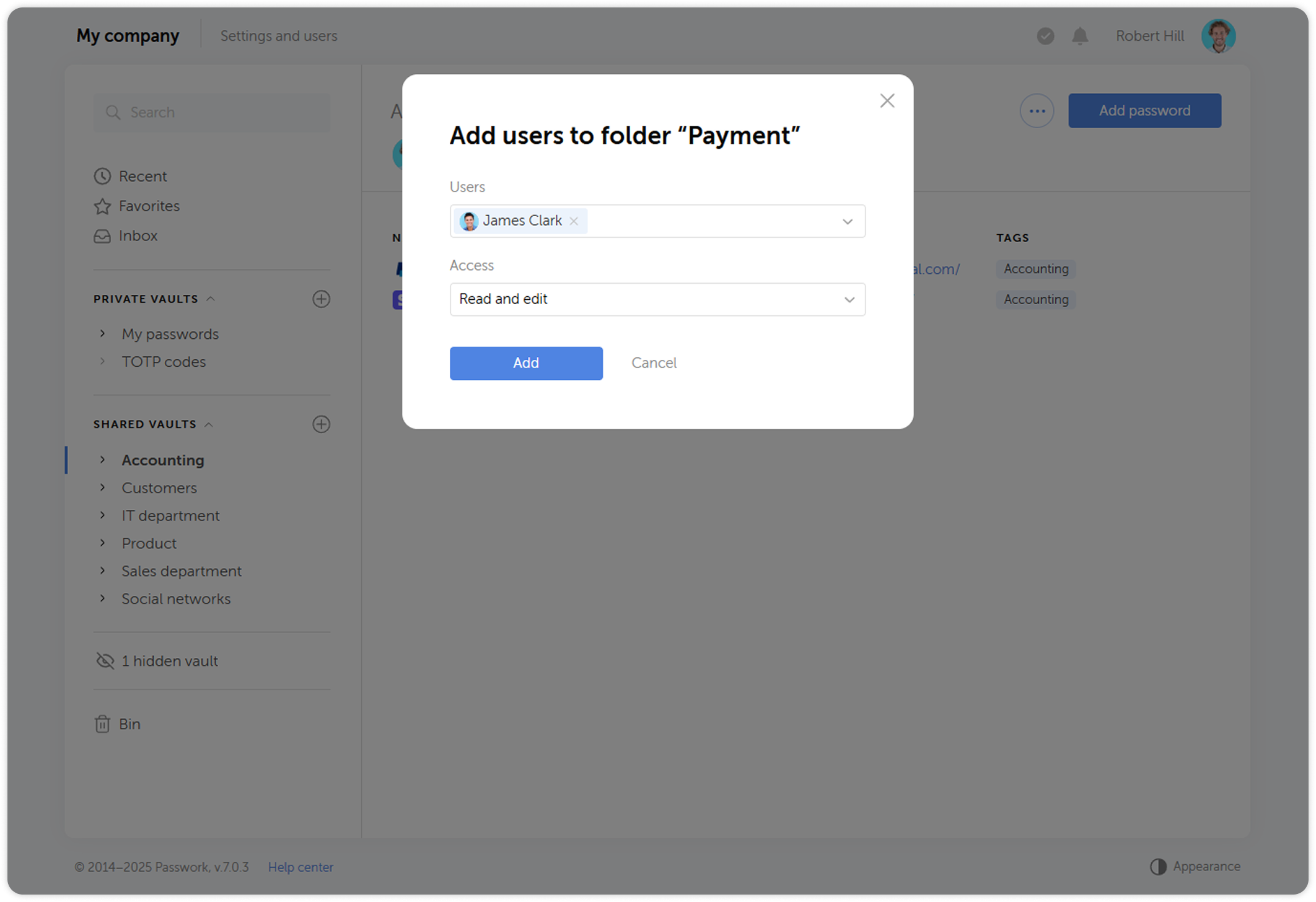Add users dialog