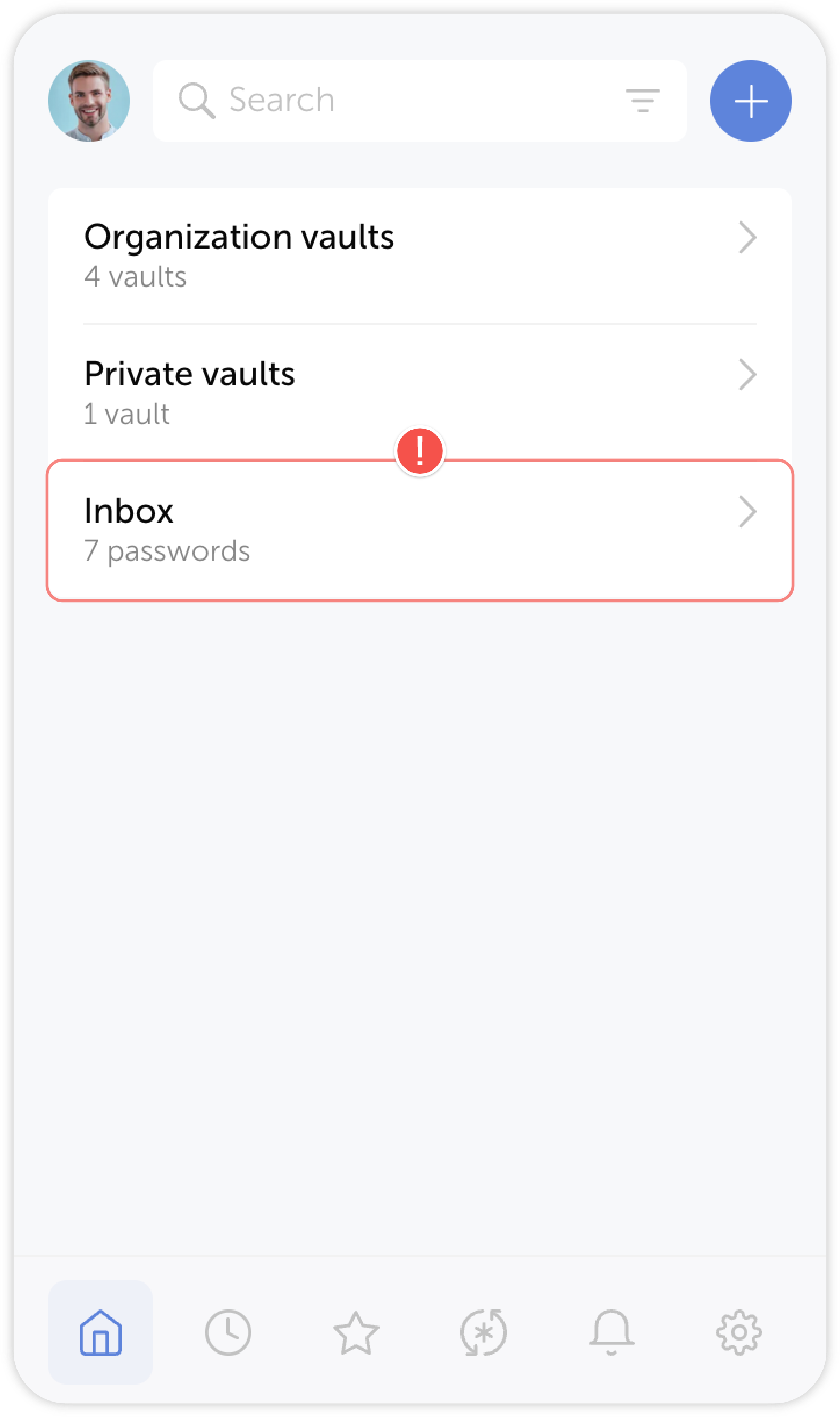 Inbox with shared passwords