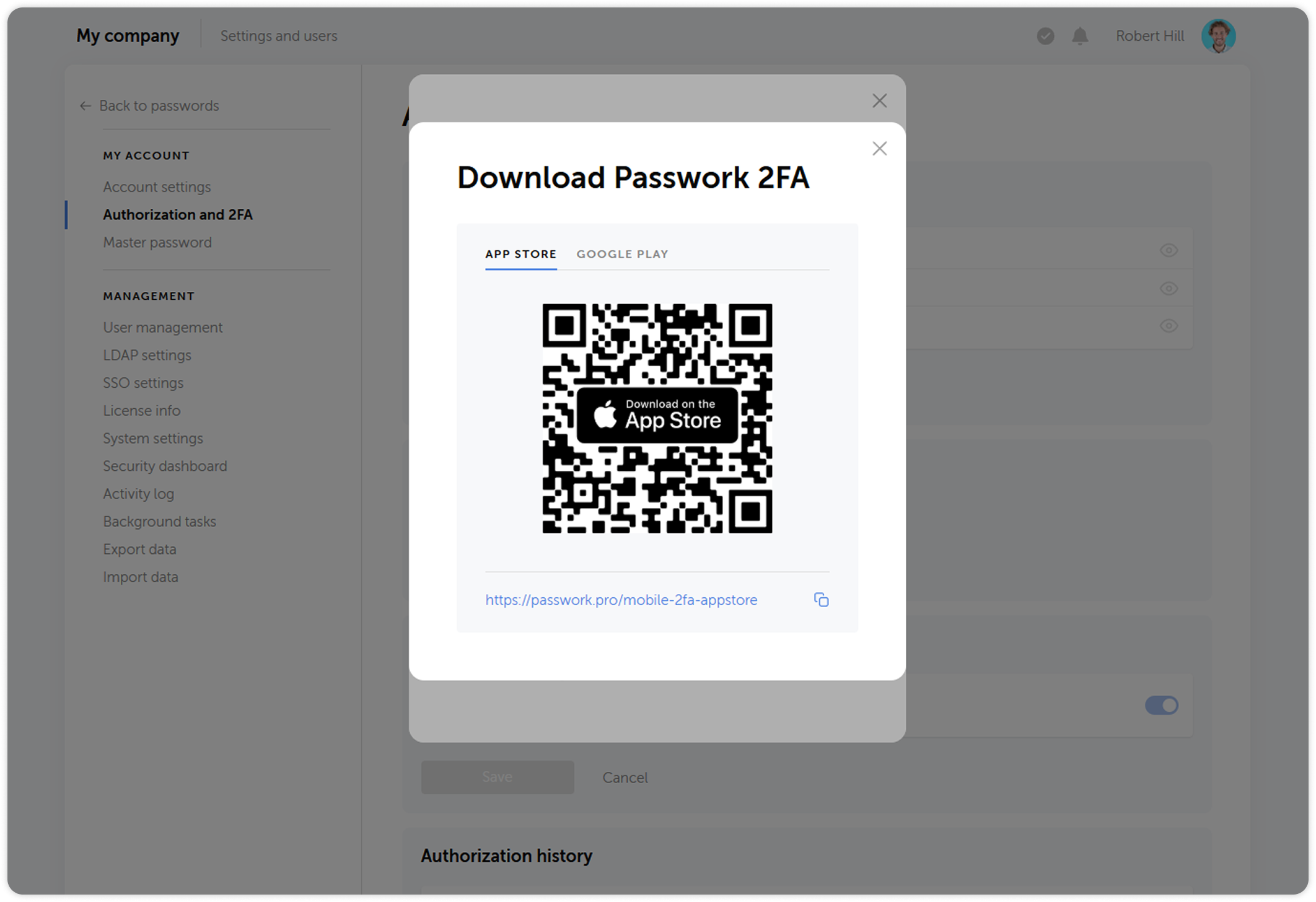 Passwork 2FA app selection