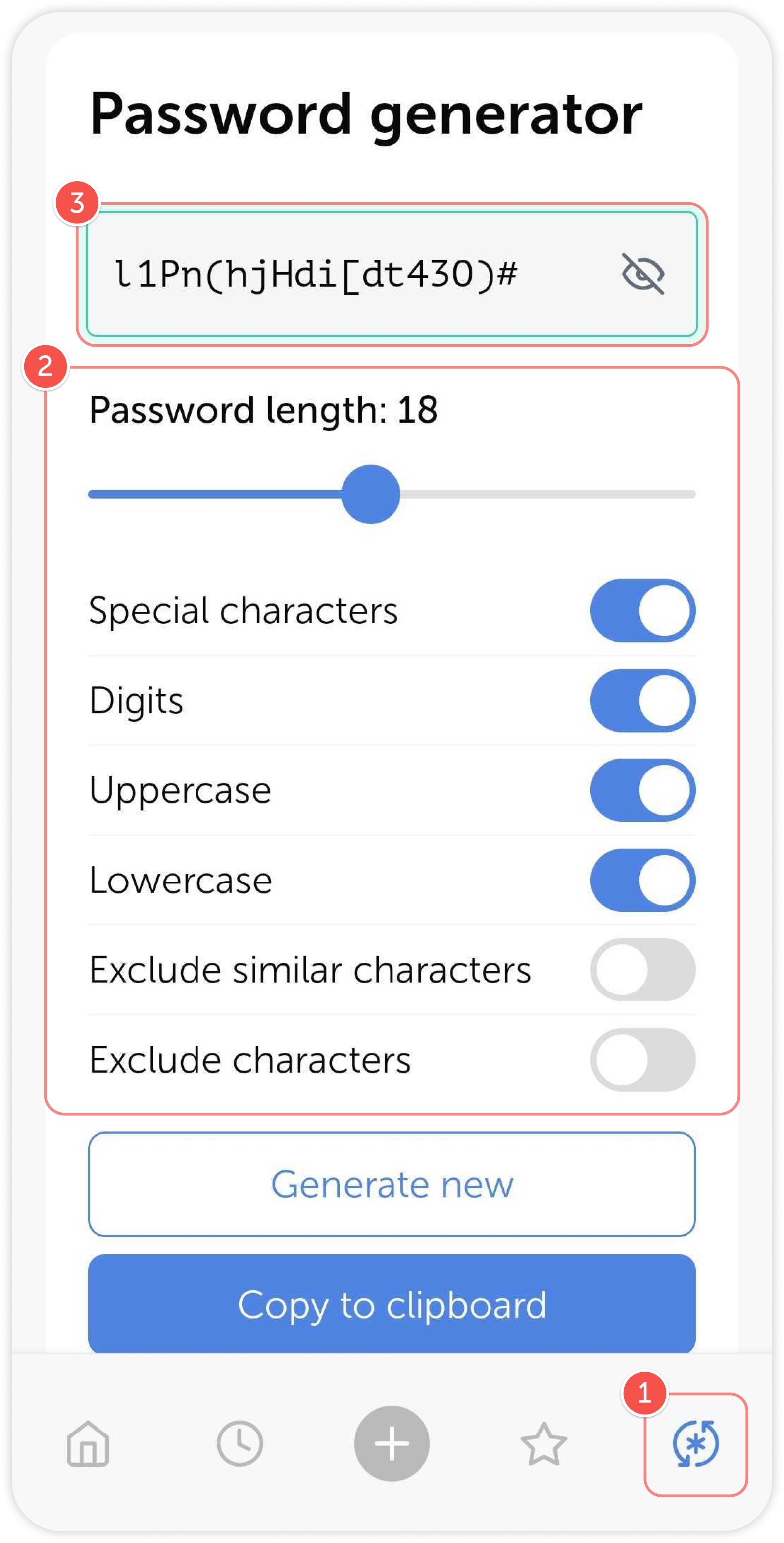 Password generator interface