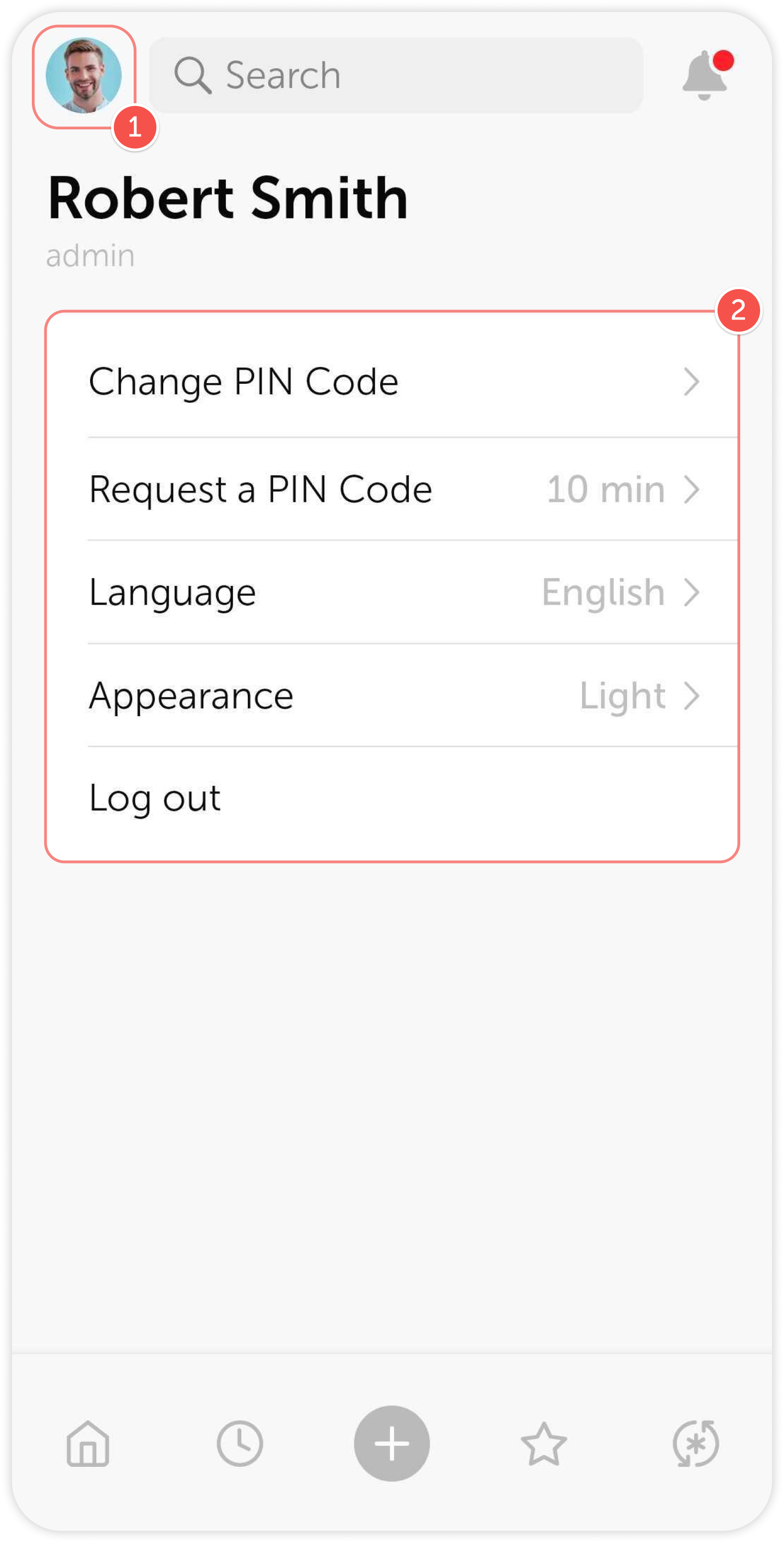 App settings screen