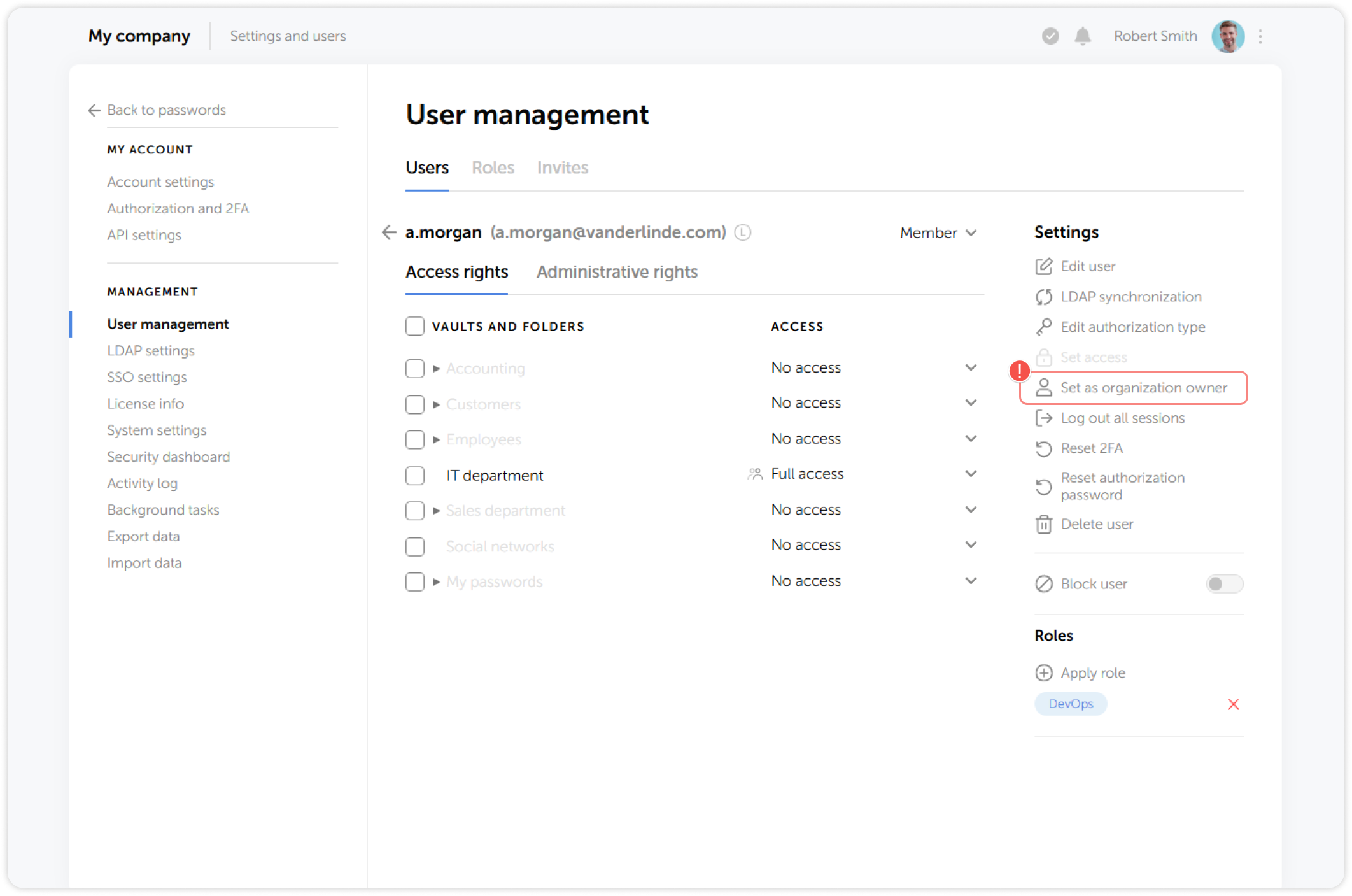Set as organization owner