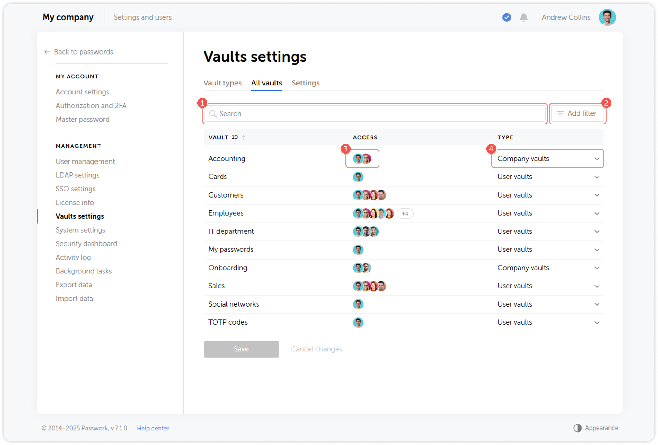 All vaults tab