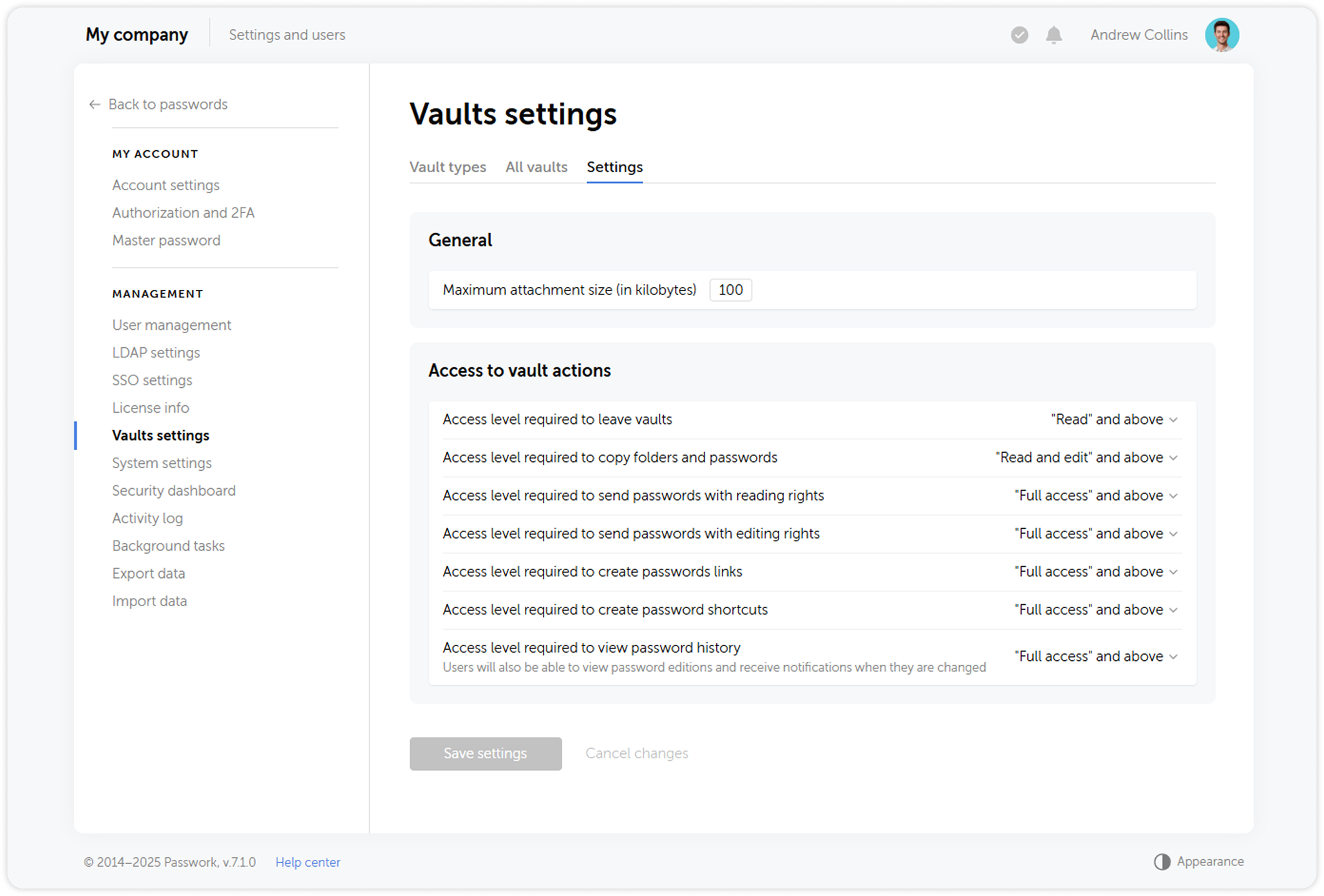Settings tab