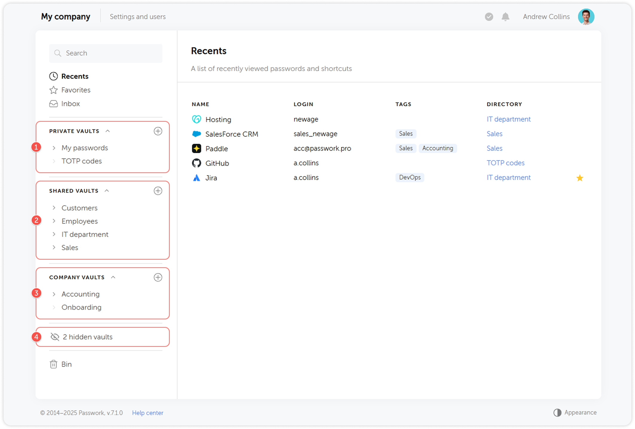 Vaults in navigation pane