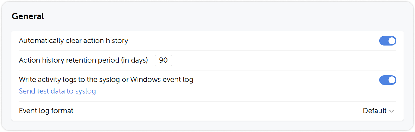 Activity log settings