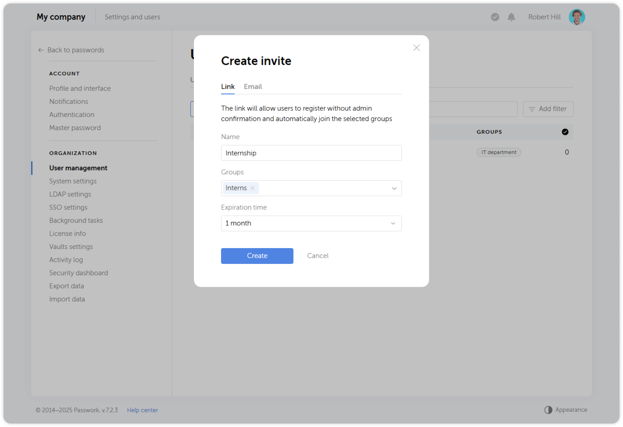 Invite configuration form