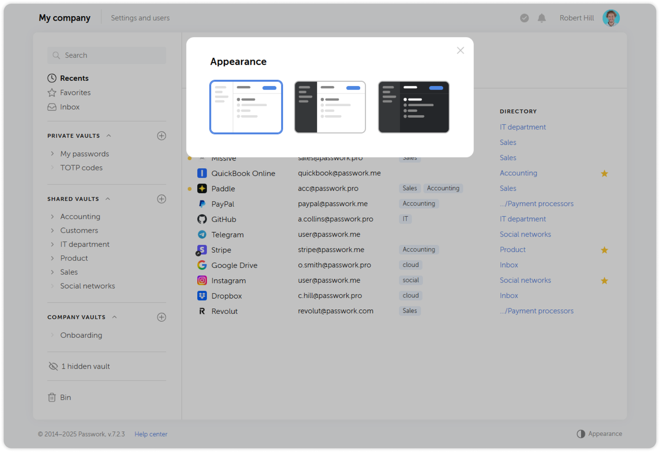 Appearance themes selection