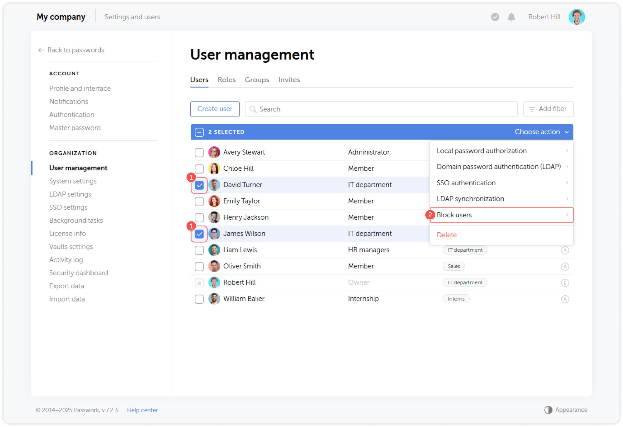 Block users option in dropdown menu