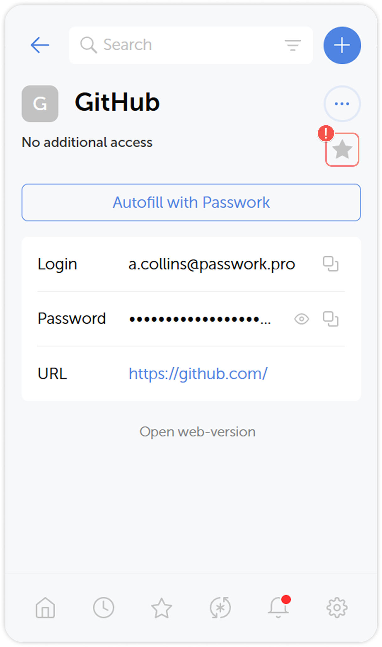 Starred passwords list