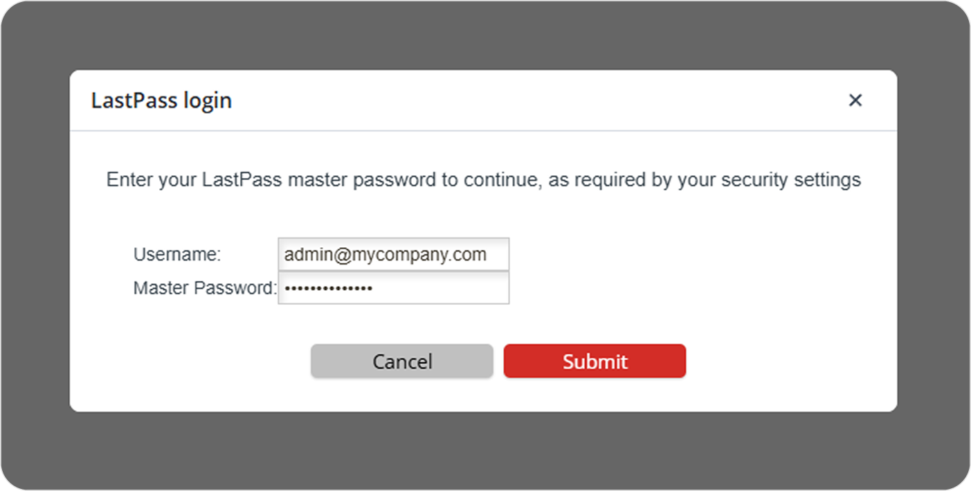 Entering the master password