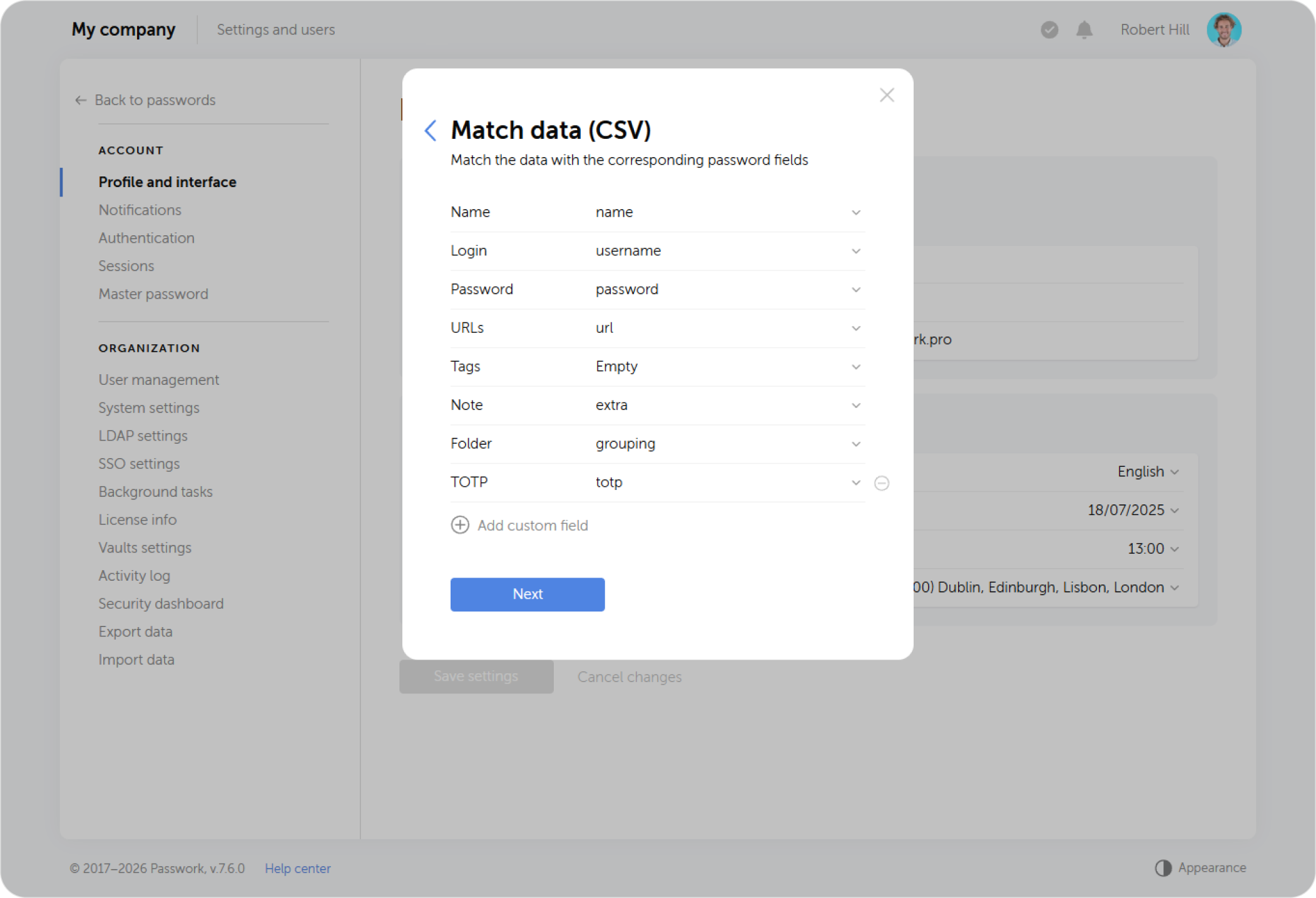 Import — field mapping