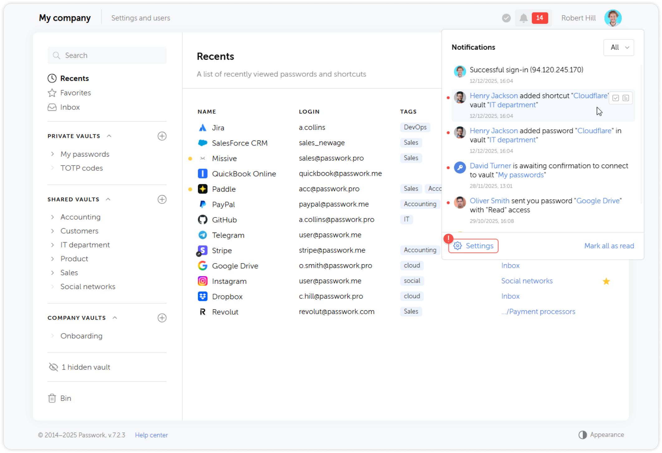 Account settings email configuration