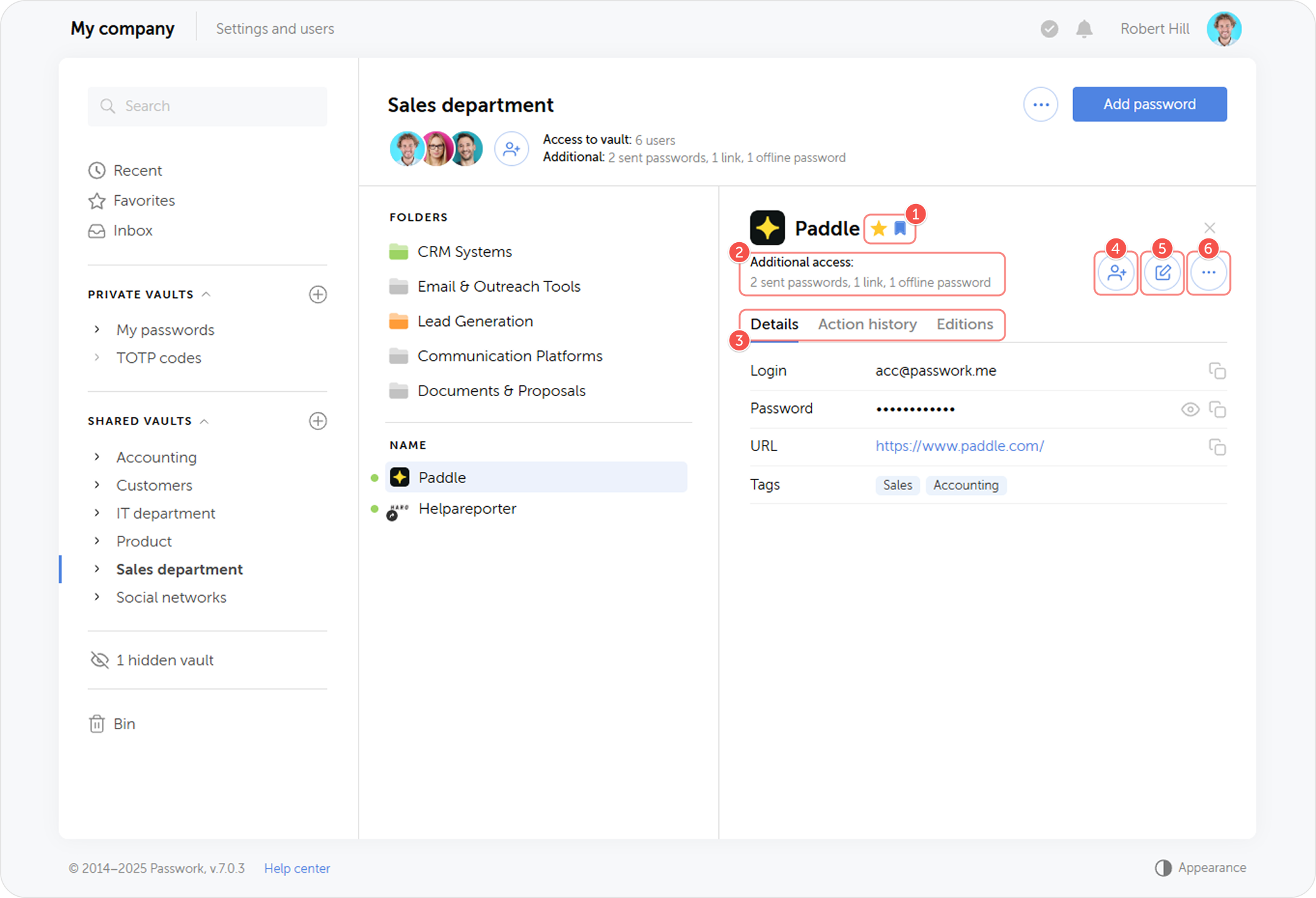 Password action panel