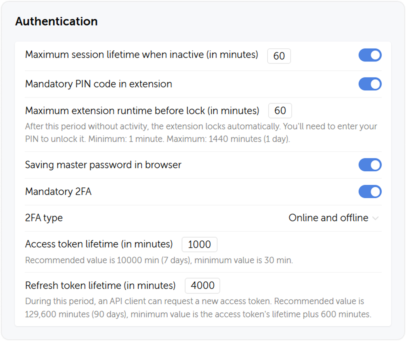Authentication settings