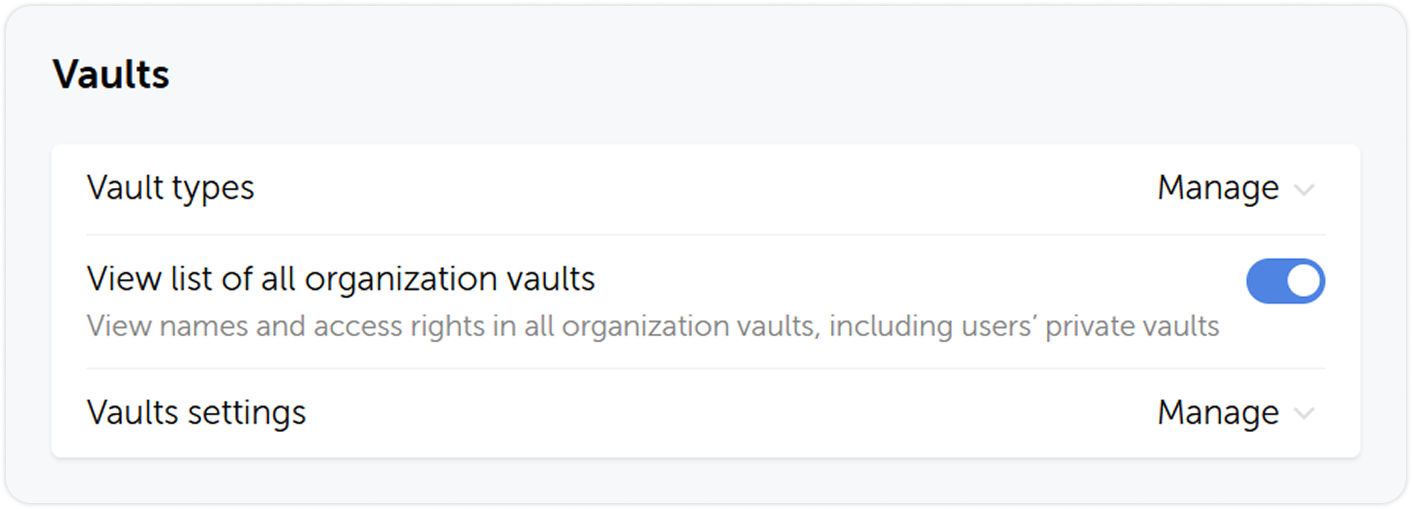 Vault settings access