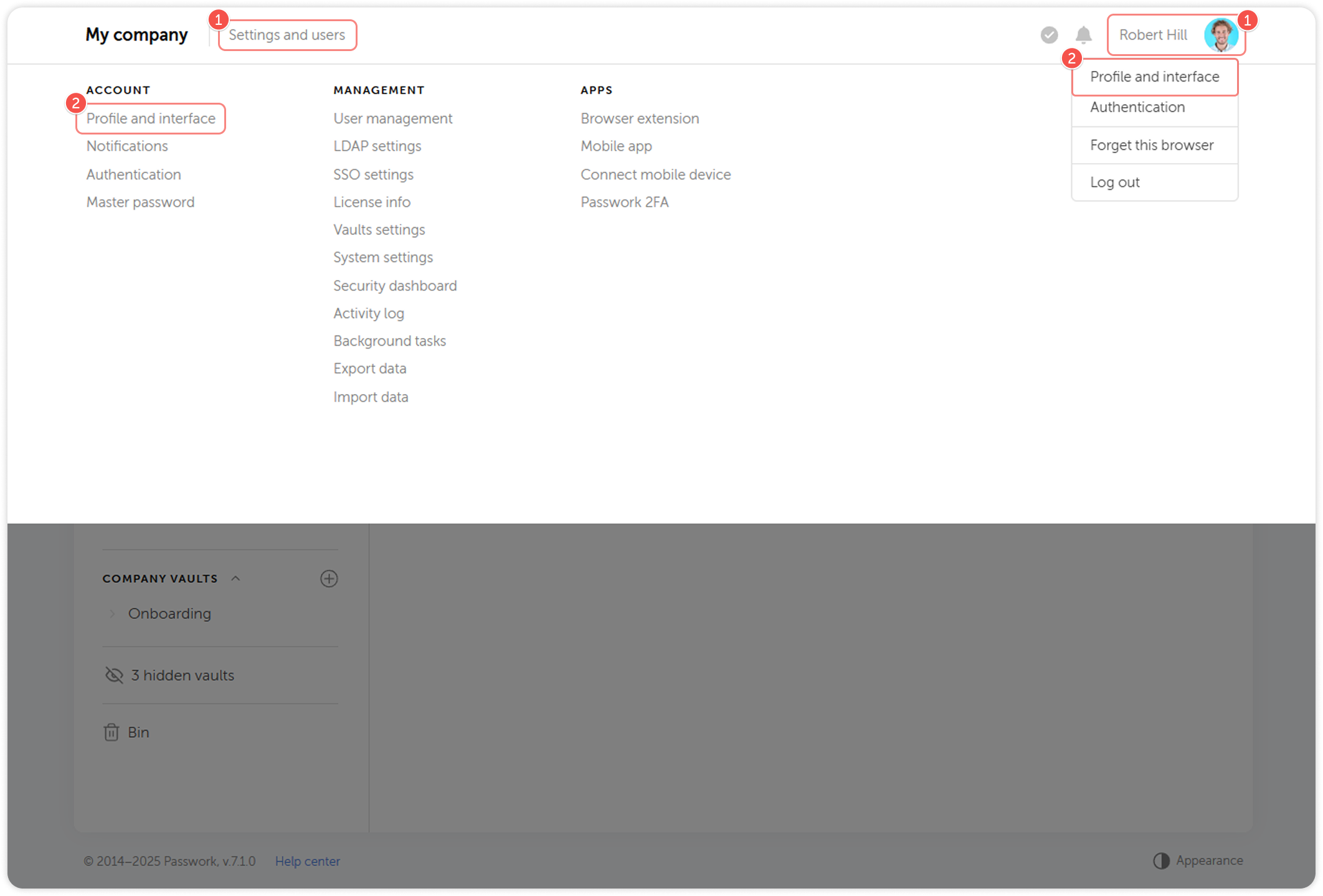 Account settings access