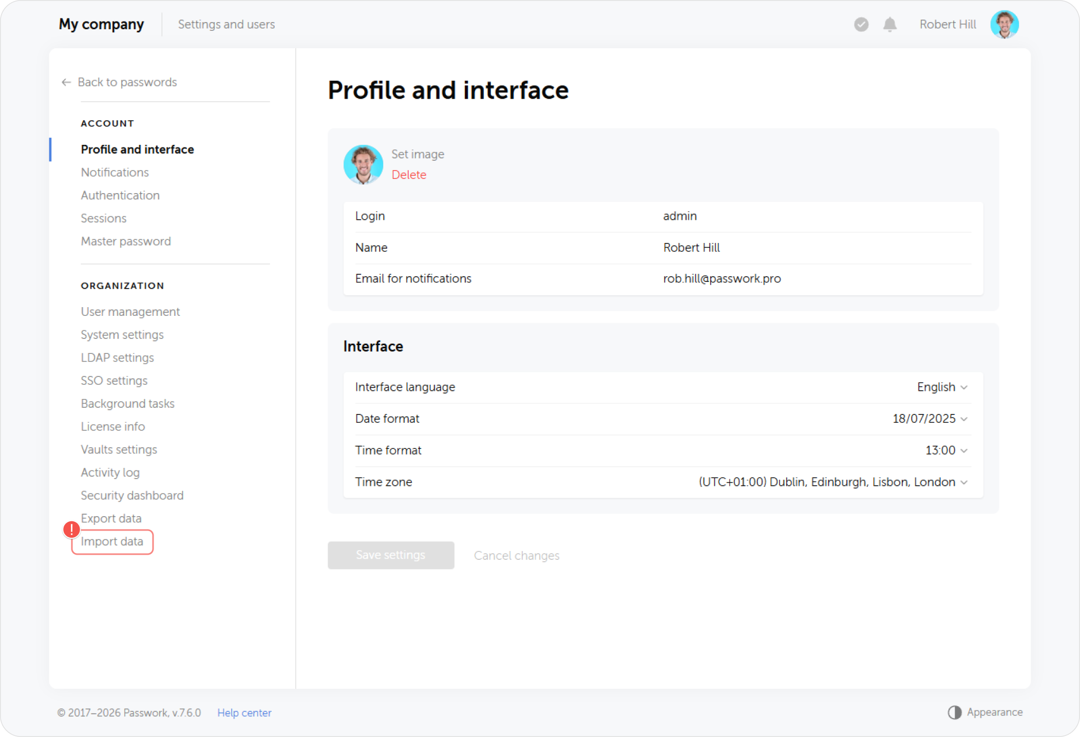 Data import — opening import