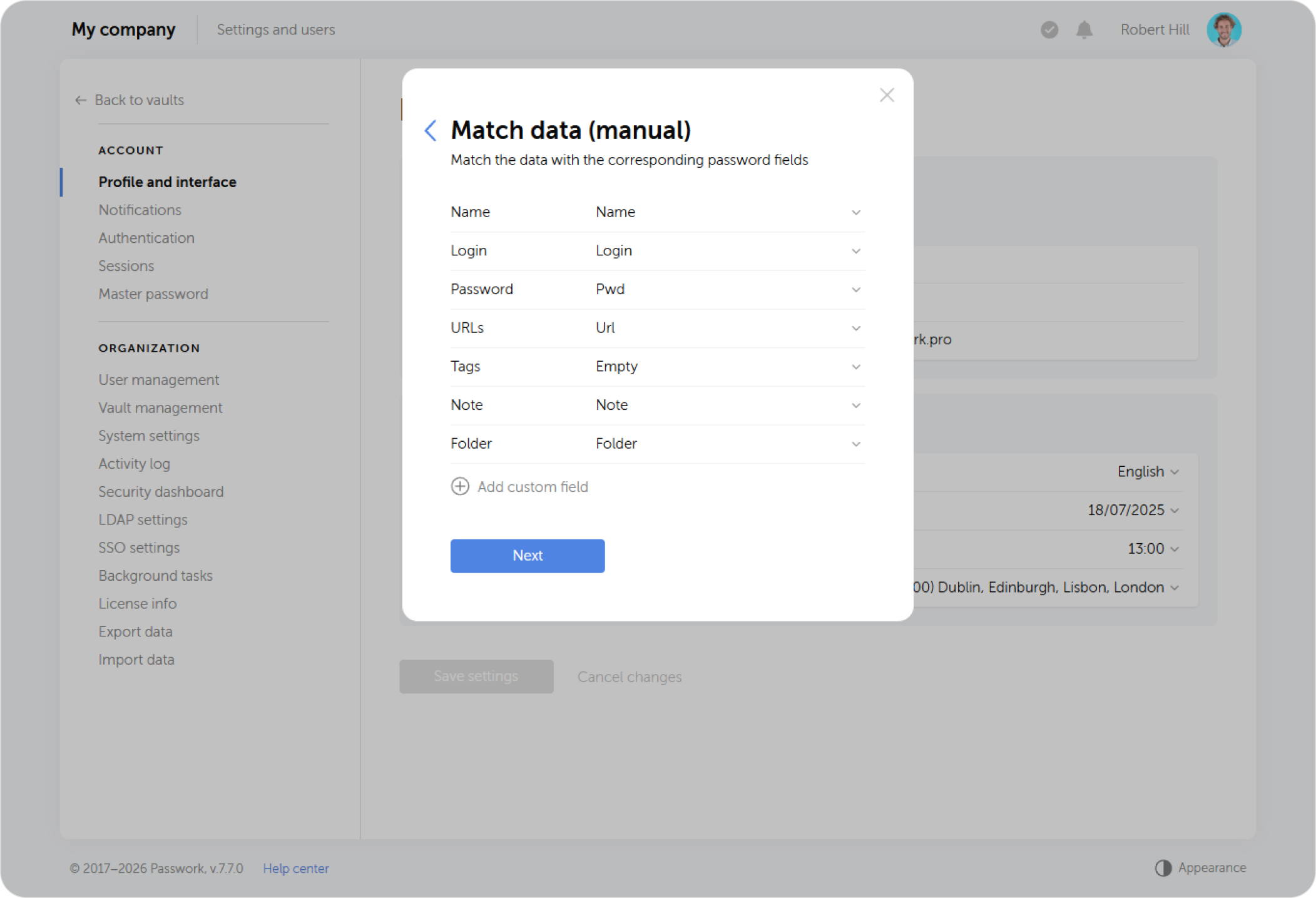 CSV import settings