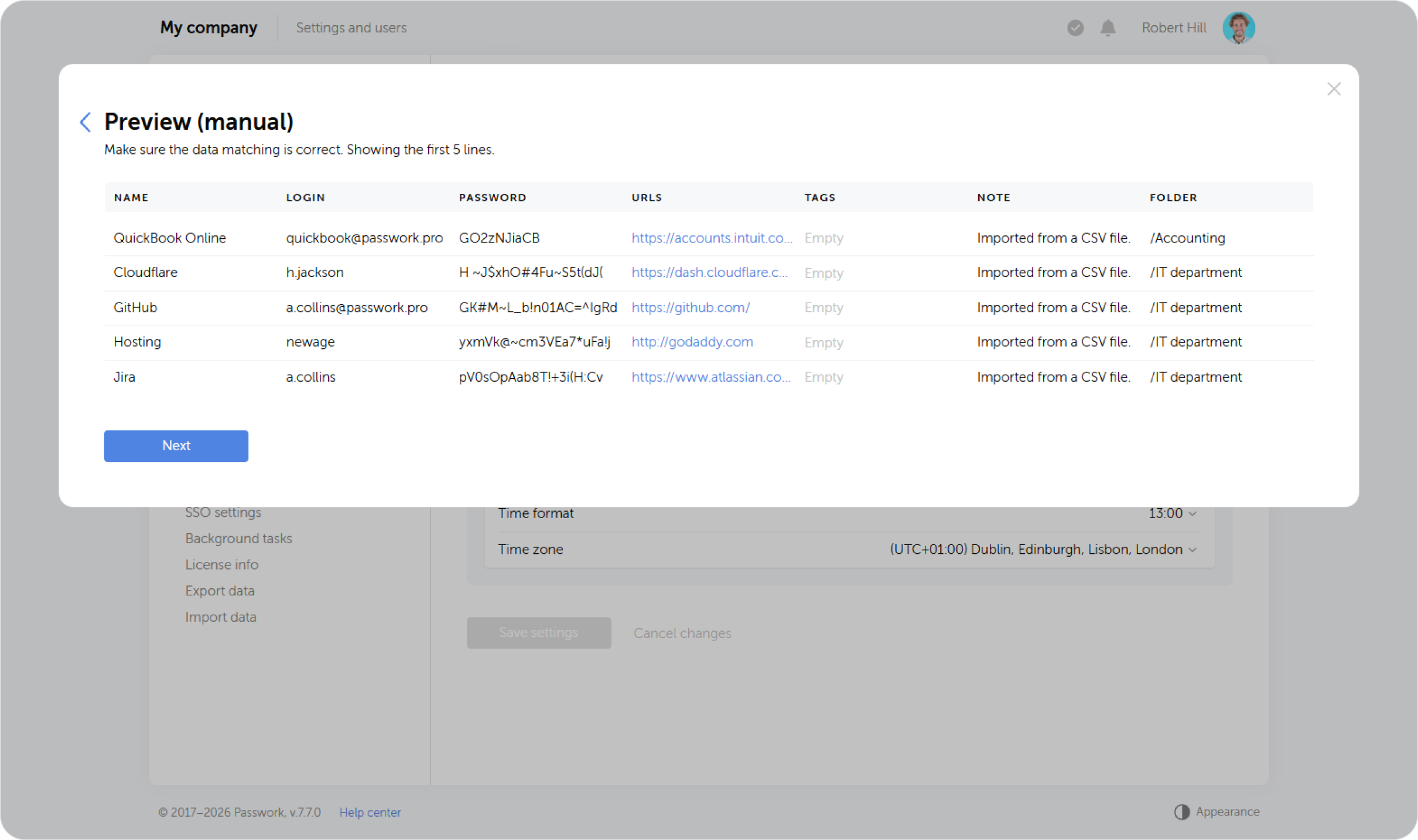 Import — field mapping