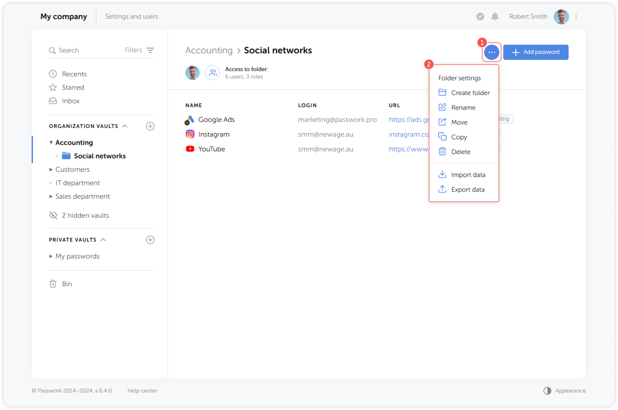 Folder settings menu