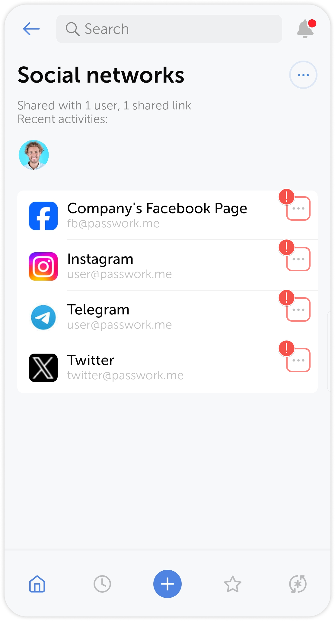 Password extra actions menu