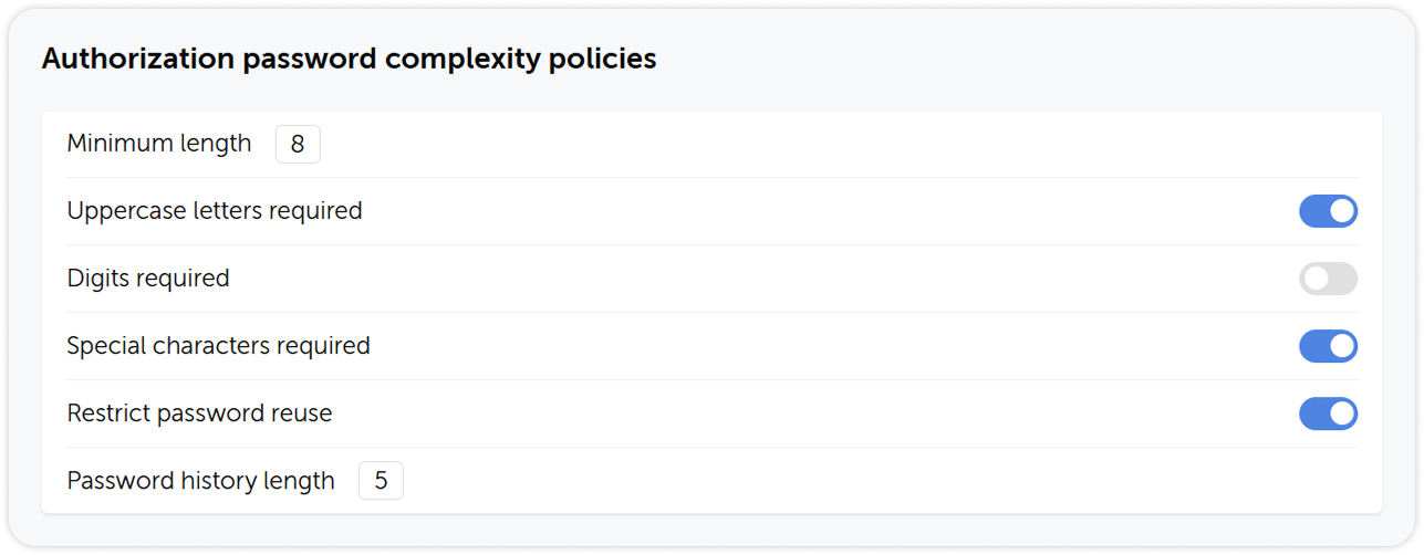 Authorization password complexity policies