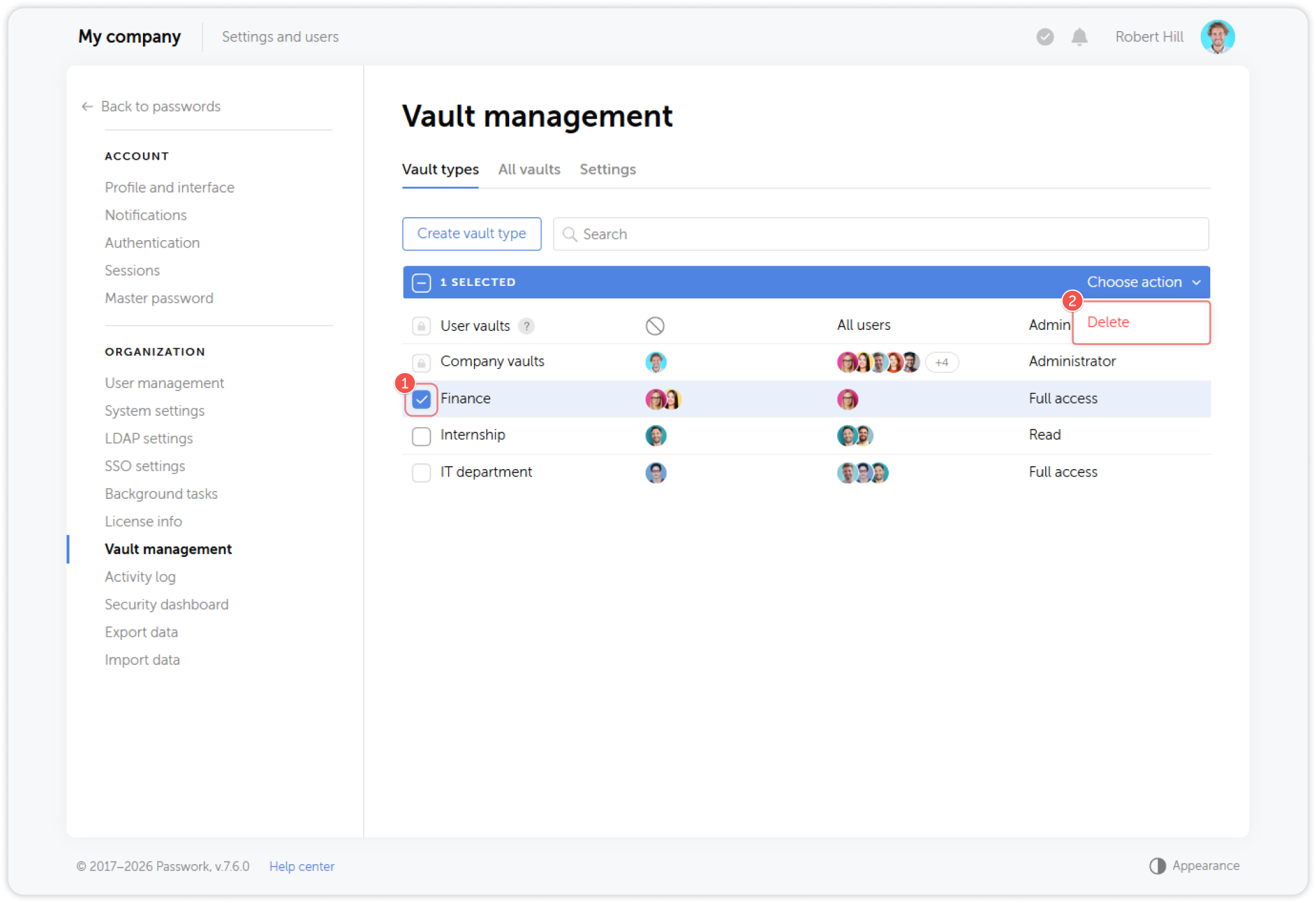 Vault type deletion