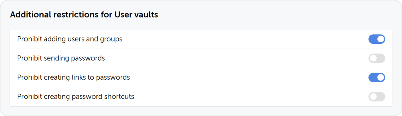 Additional restrictions for User vaults